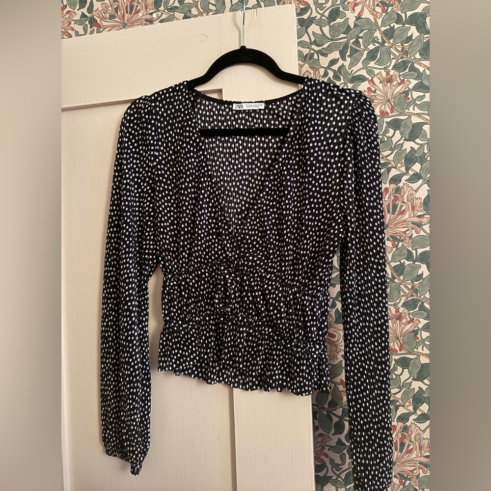 Zara Black and White polka dot Blouse